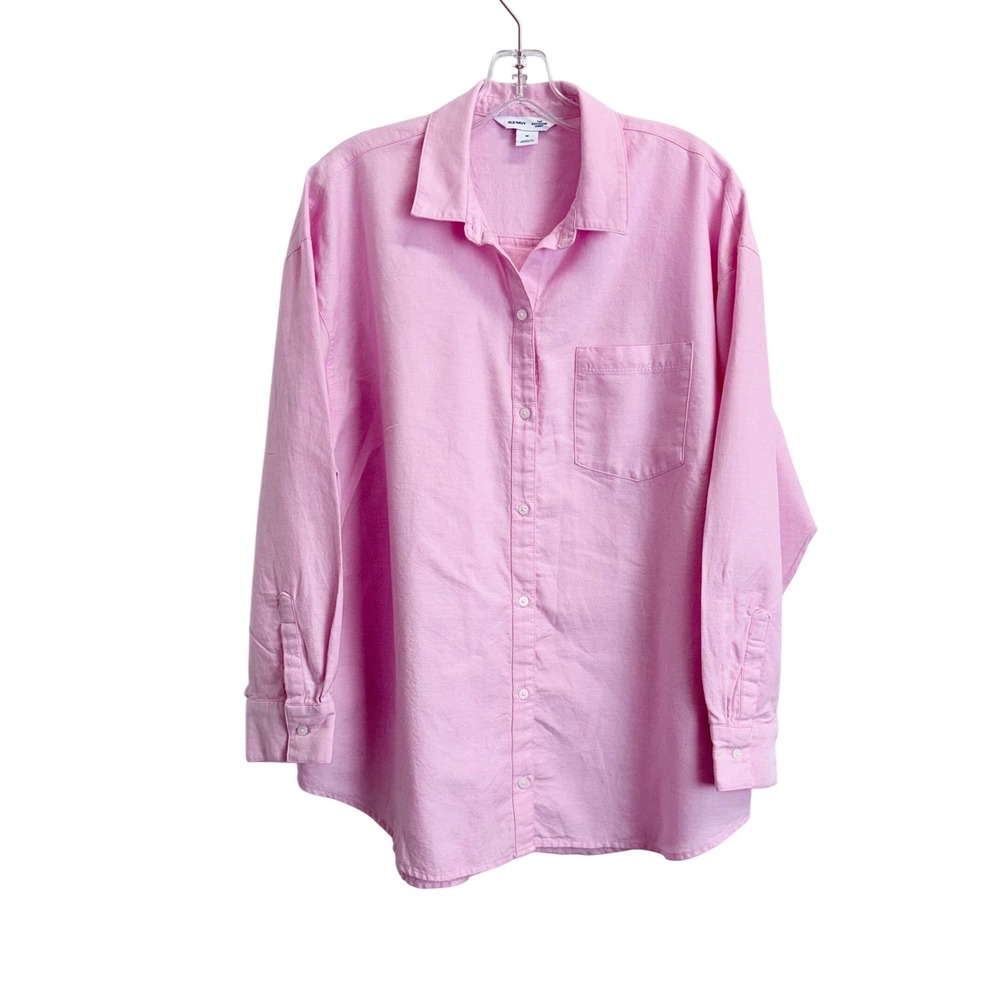 Old Navy The Boyfriend Shirt Womens M Pink Cotton Oxford Button Down Long Sleeve